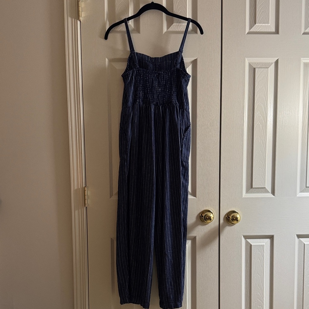 Old Navy Blue & White Striped Linen-Blend Jumpsuit – Size S - Picture 3 of 9
